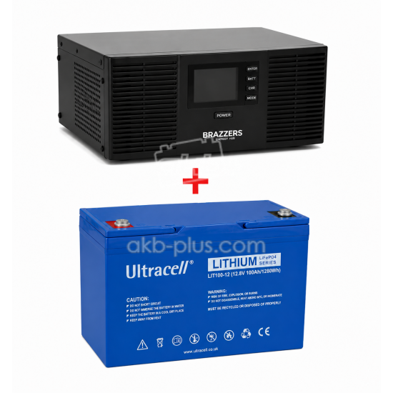 Комплект резервного питания BRAZZERS BRSW-LFP-600, 500 Вт + LIT LiFePO4 12,8 В 100 Ач - купить