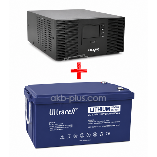 Комплект резервного питания BRAZZERS BRSW-LFP-1500-24/Ultracell LIT200-24 - купить