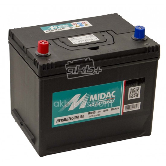 Аккумулятор 6СТ-70A MIDAC HERMETICUM Asia, 12V, 70Ah (+/-), Мидак Герметикум Азия, 12В, 70Ач, EN560А - купить
