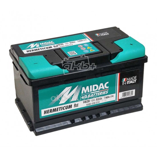 Аккумулятор 6СТ-82 MIDAC HERMETICUM 12V, 82Ah (-/+) низкий евро, Мидак Герметикум, 12В, 82Ач, EN740А - купить