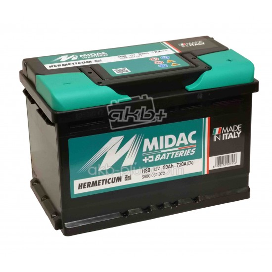Аккумулятор 6СТ-80A MIDAC HERMETICUM, 12V, 80Ah (-/+) евро, Мидак Герметикум, 12В, 80Ач, EN720А - купить