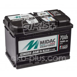 Аккумулятор 6СТ-70 Ah MIDAC ITINERIS START STOP AGM, 12V, 70Ah, R Мидак Итинерис, 12В, 70Ач, EN760А Аккумулятор 6СТ-70 Ah MIDAC ITINERIS START STOP AGM, 12V, 70Ah, R Мидак Итинерис, 12В, 70Ач, EN760А