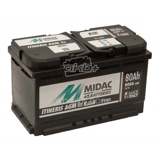 Аккумулятор 6СТ-80 Ah MIDAC ITINERIS START STOP AGM, 12V, 80Ah, R Мидак Итинерис, 12В, 80Ач, EN800А - купить