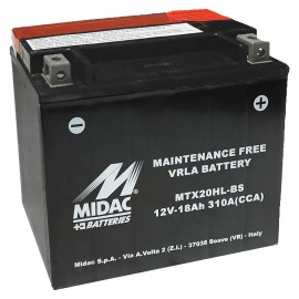 Акумулятор 18Ah-12v MTX20HL-BS (YTX20HL-BS) Midac Moto (175х87х155), R, EN310