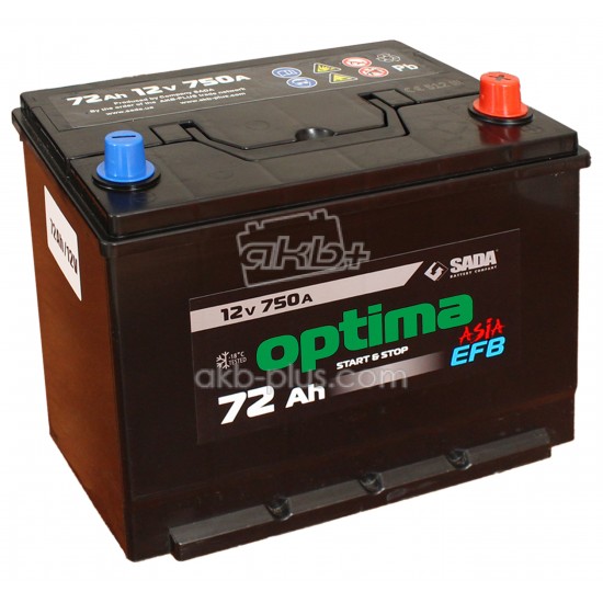 Автомобильный аккумулятор Optima EFB Asia 6СТ-72 (-/+) Евро оптима азия 12В 72Ач 750А - купить